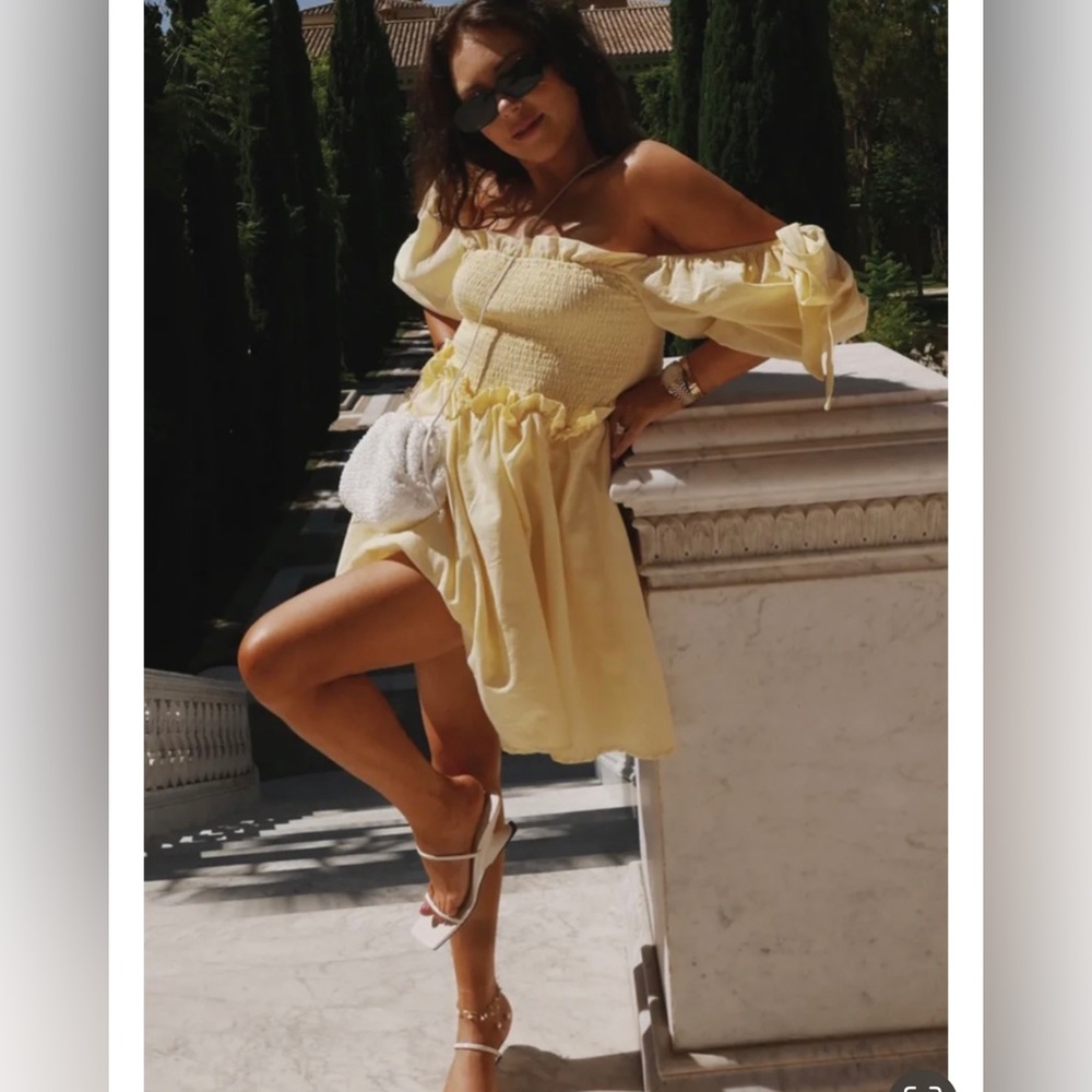 ASOS LORNA LUXE yellow  'DEAR JOHN' SHIRRED CONTRAST BALLOON SLEEVE DRESS size 6